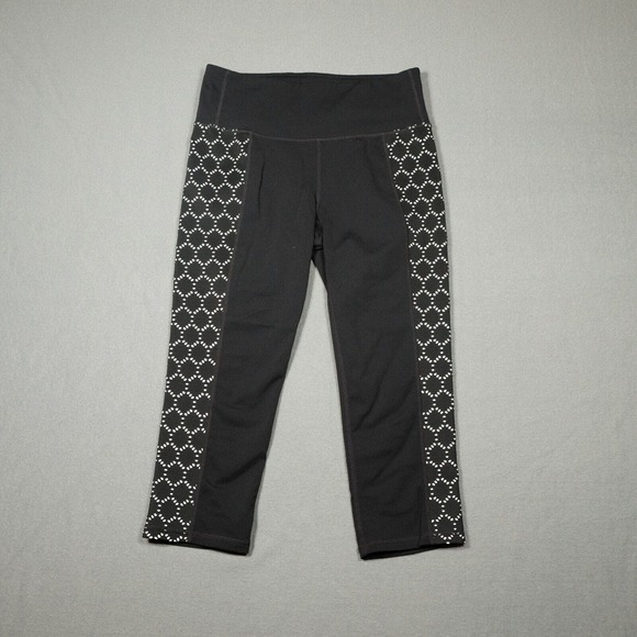 Athleta Pants - Athleta Chaturanga Capri Leggings Womens M Black Lasercut High Rise Pull On